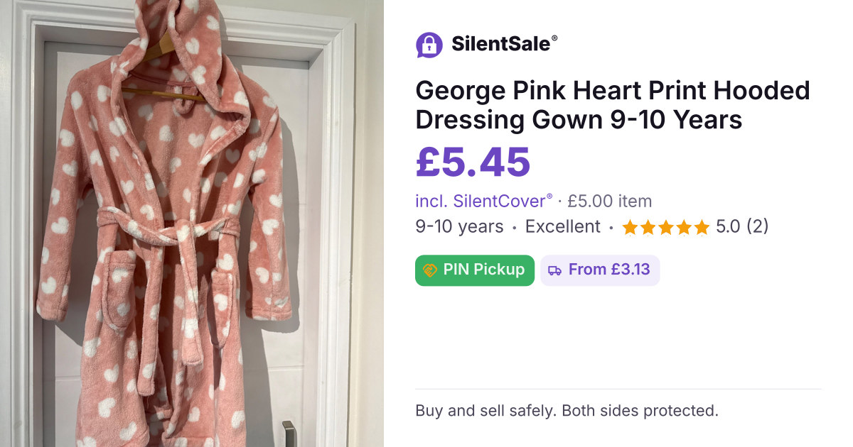 George Pink Heart Print Hooded Dressing Gown 9-10 Years