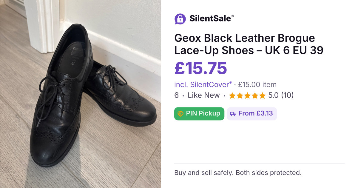 Geox Black Leather Brogue Lace-Up Shoes – UK 6 EU 39