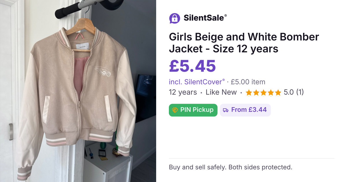 Girls Beige and White Bomber Jacket - Size 12 years