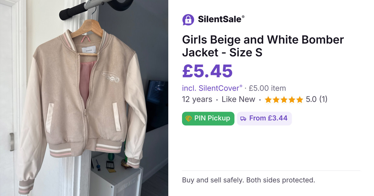 Girls Beige and White Bomber Jacket - Size S