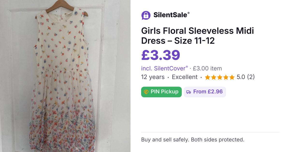 Girls Floral Sleeveless Midi Dress – Size 11-12