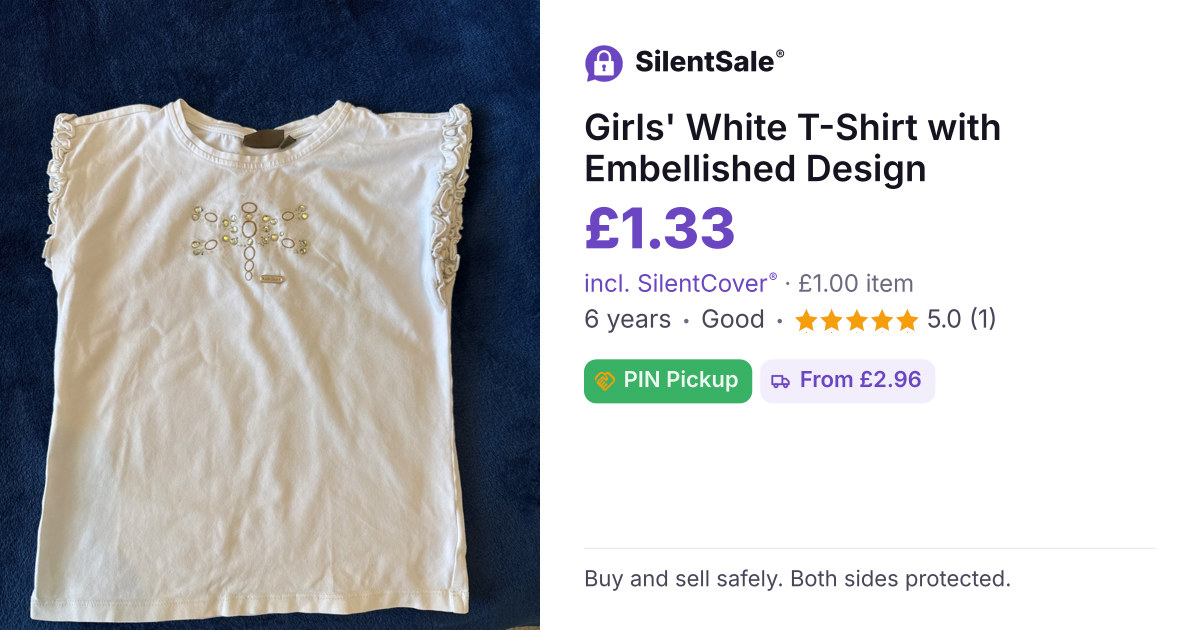 Girls' White T-Shirt with Embellished Design