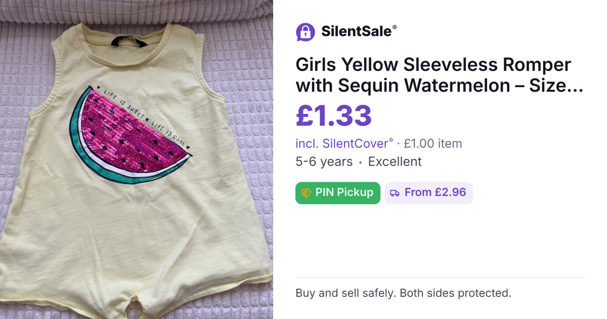 Girls Yellow Sleeveless Romper with Sequin Watermelon – Size 12-18M