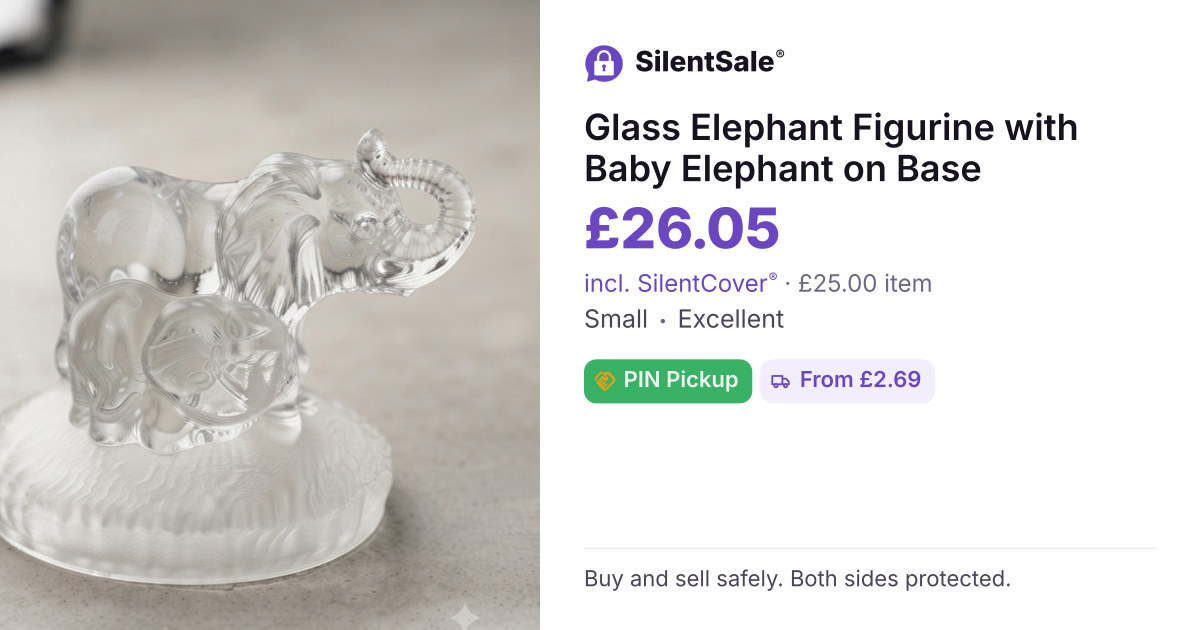 Glass Elephant Figurine with Baby Elephant on Base