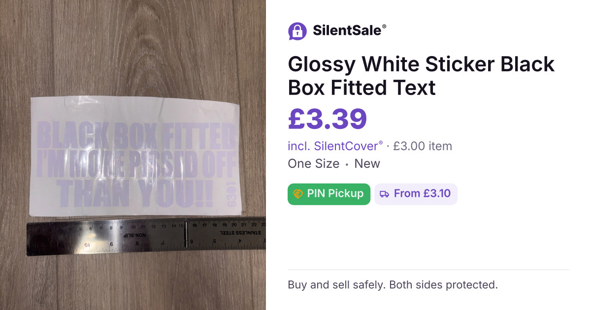 Glossy White Sticker Black Box Fitted Text