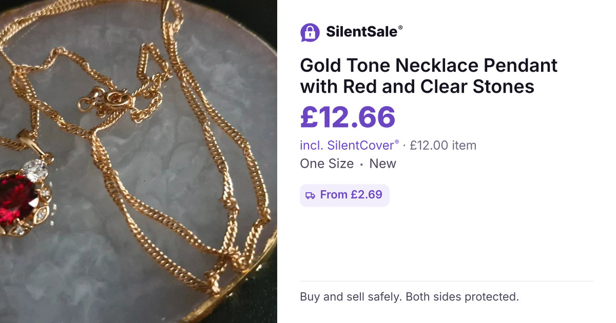 Gold Tone Necklace Pendant with Red and Clear Stones