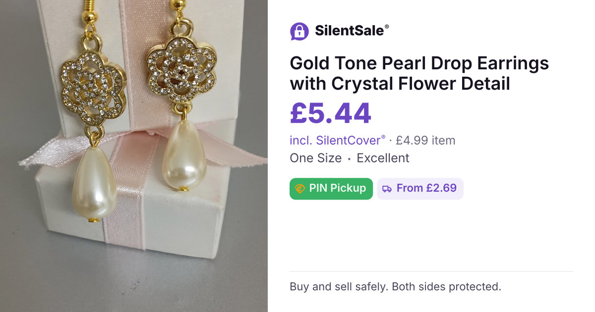 Gold Tone Pearl Drop Earrings with Crystal Flower Detail