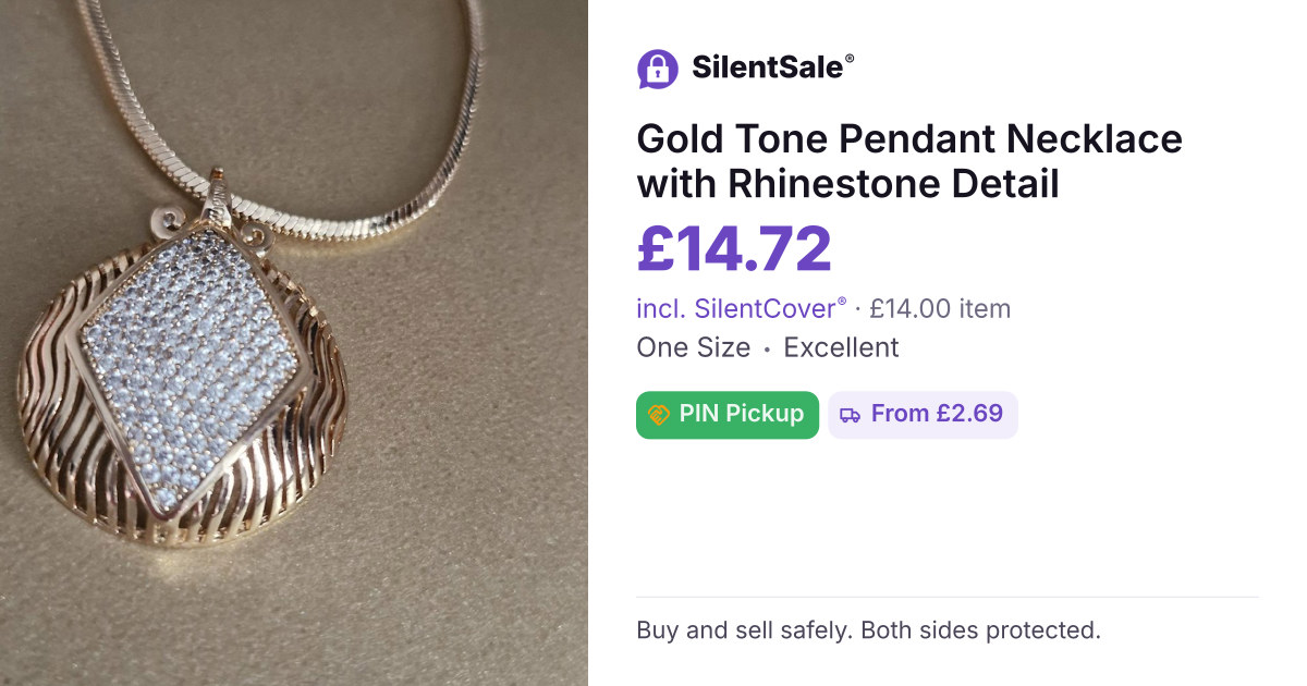 Gold Tone Pendant Necklace with Rhinestone Detail