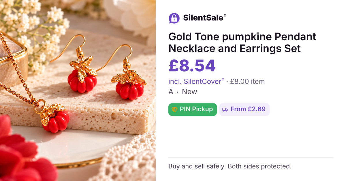 Gold Tone pumpkine Pendant Necklace and Earrings Set