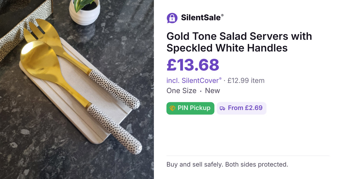 Gold Tone Salad Servers with Speckled White Handles
