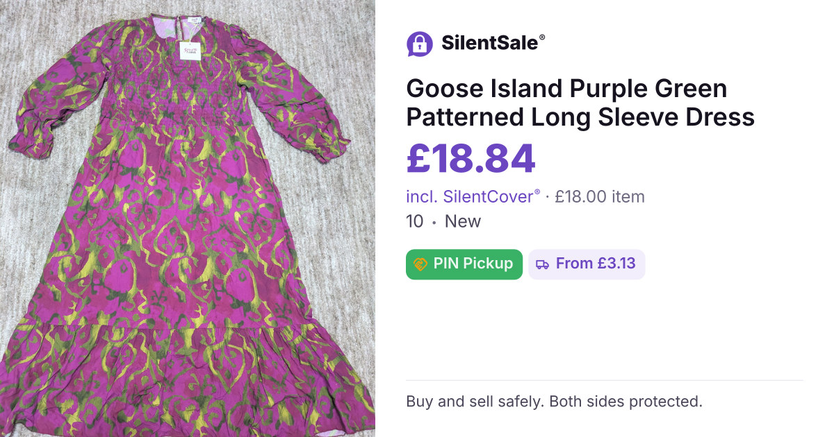 Goose Island Purple Green Patterned Long Sleeve Dress