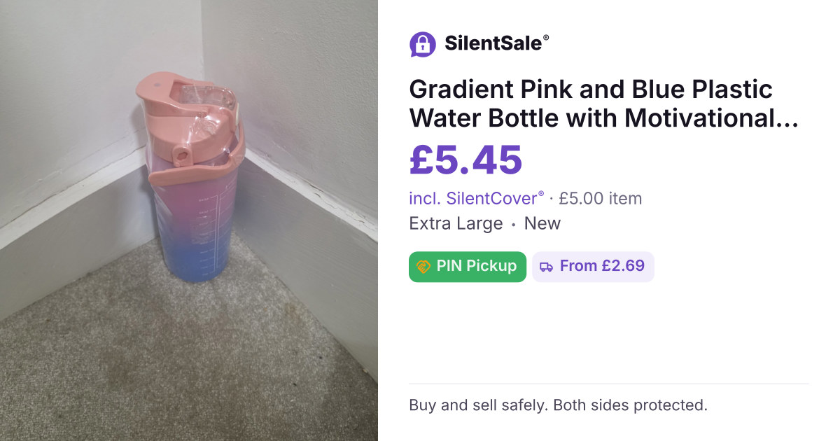 Gradient Pink and Blue Plastic Water Bottle with Motivational Markings