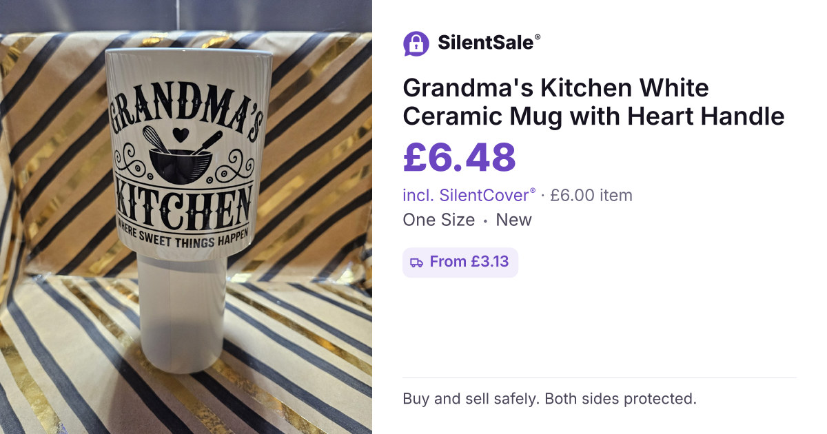 Grandma's Kitchen White Ceramic Mug with Heart Handle