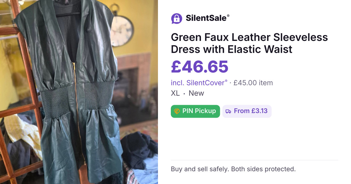 Green Faux Leather Sleeveless Dress with Elastic Waist