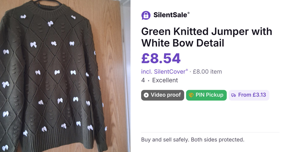 Green Knitted Jumper with White Bow Detail