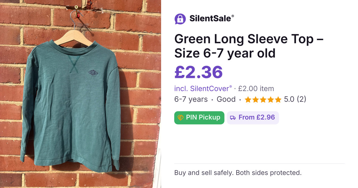 Green Long Sleeve Top – Size 6-7 year old 