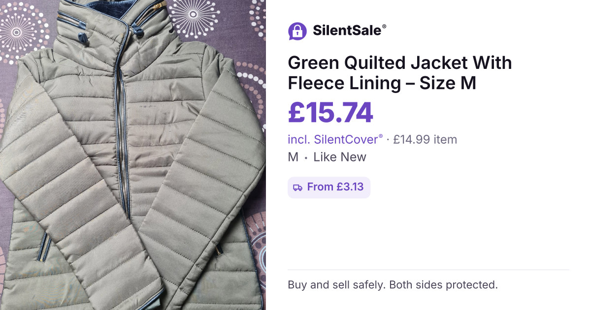 Green Quilted Jacket With Fleece Lining – Size M