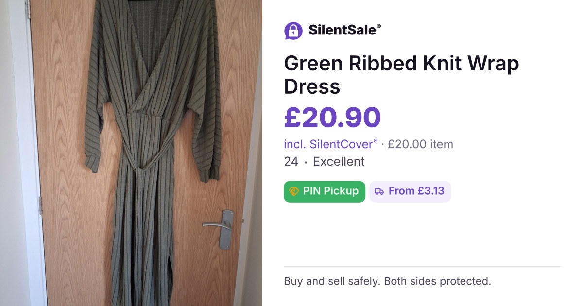 Green Ribbed Knit Wrap Dress