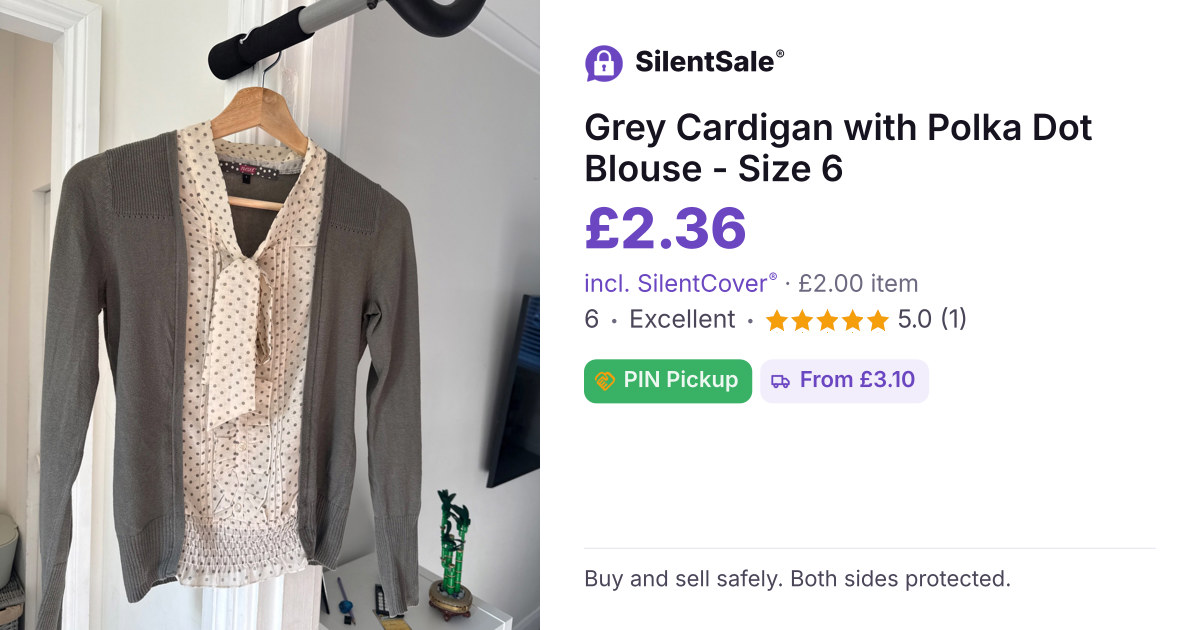 Grey Cardigan with Polka Dot Blouse - Size 6