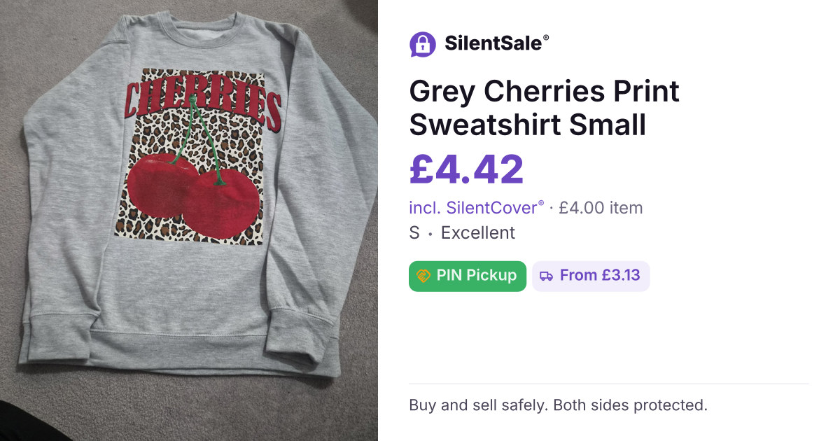 Grey Cherries Print Sweatshirt Small