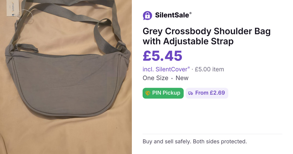 Grey Crossbody Shoulder Bag with Adjustable Strap