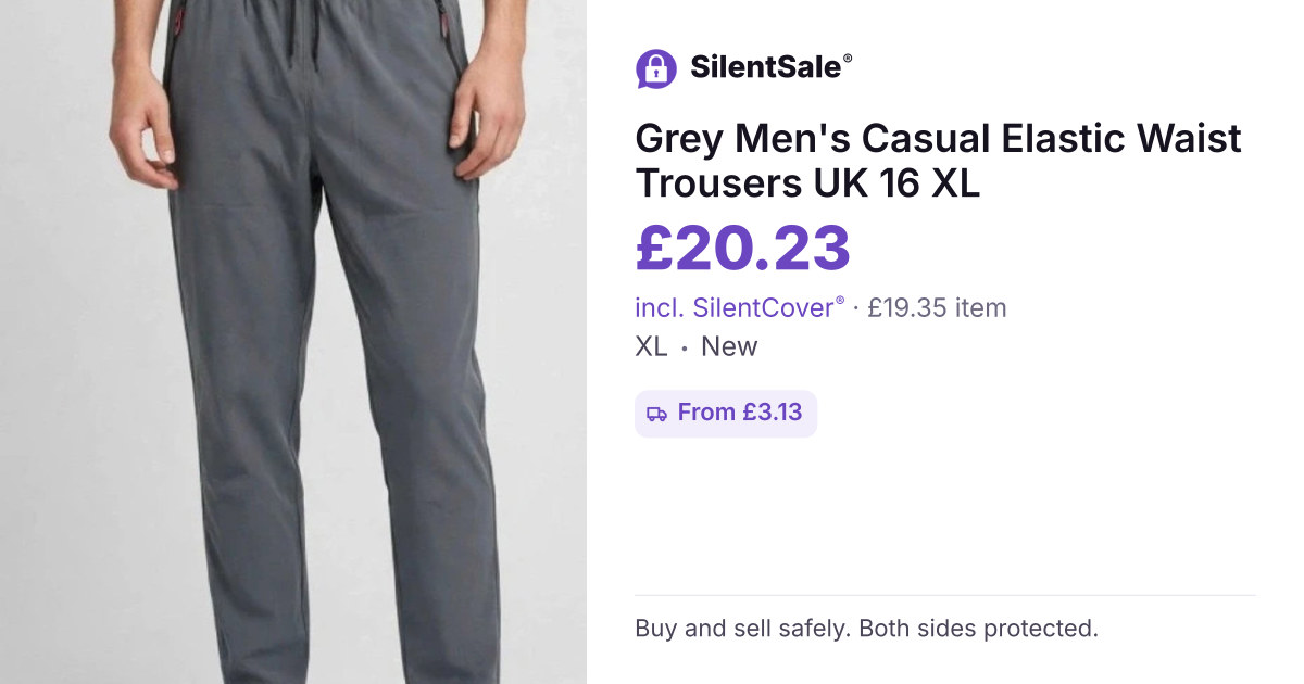 Grey Men's Casual Elastic Waist Trousers UK 16 XL