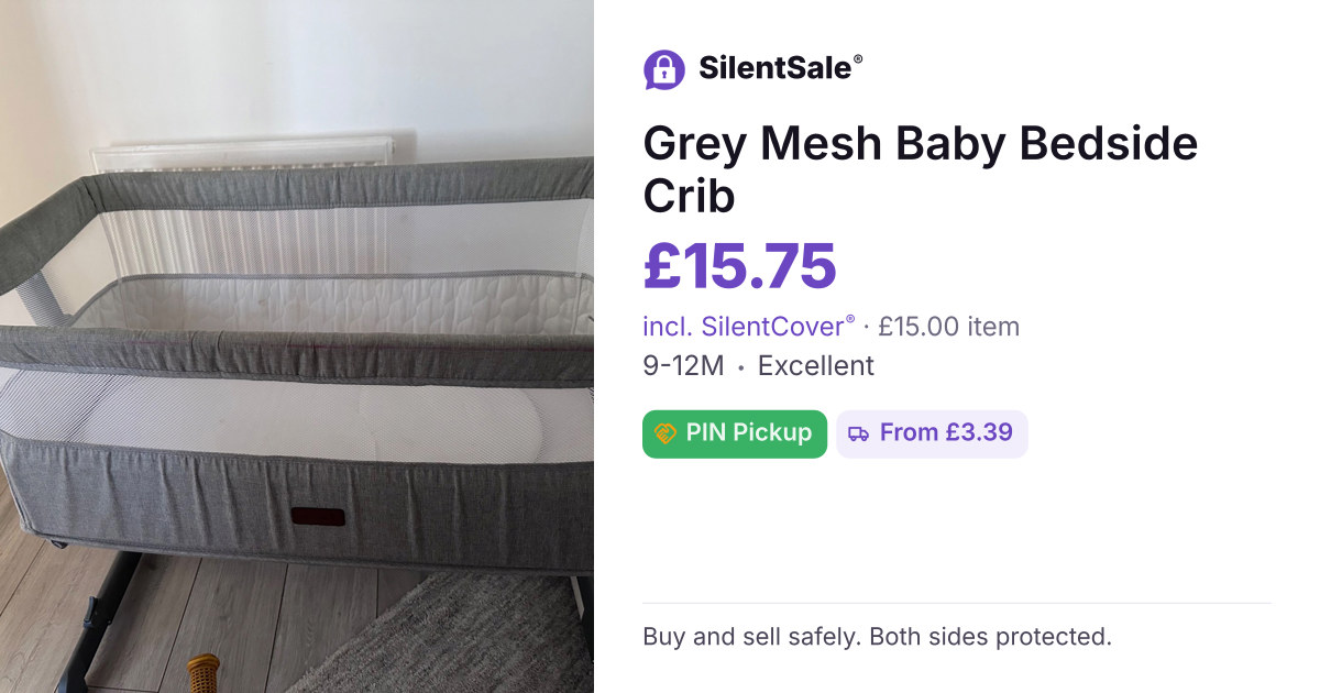 Grey Mesh Baby Bedside Crib