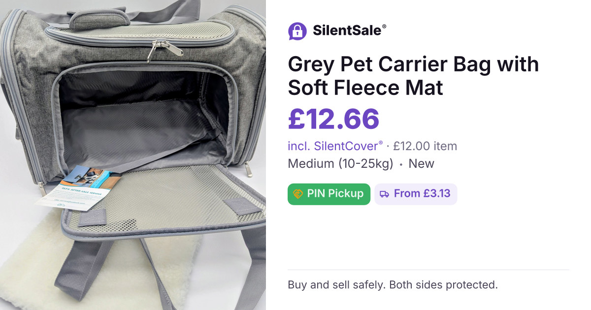Grey Pet Carrier Bag with Soft Fleece Mat