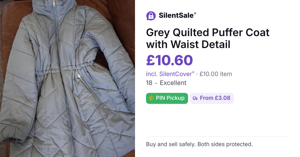 Grey Quilted Puffer Coat with Waist Detail