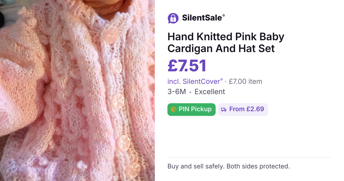 Hand Knitted Pink Baby Cardigan And Hat Set