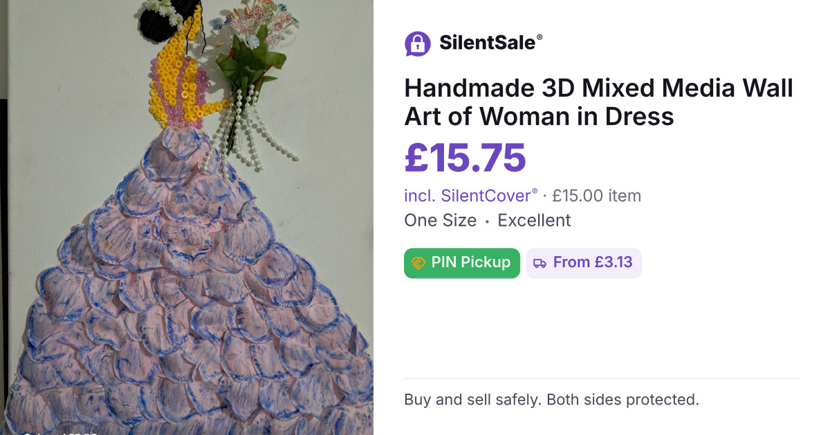 Handmade 3D Mixed Media Wall Art of Woman in Dress