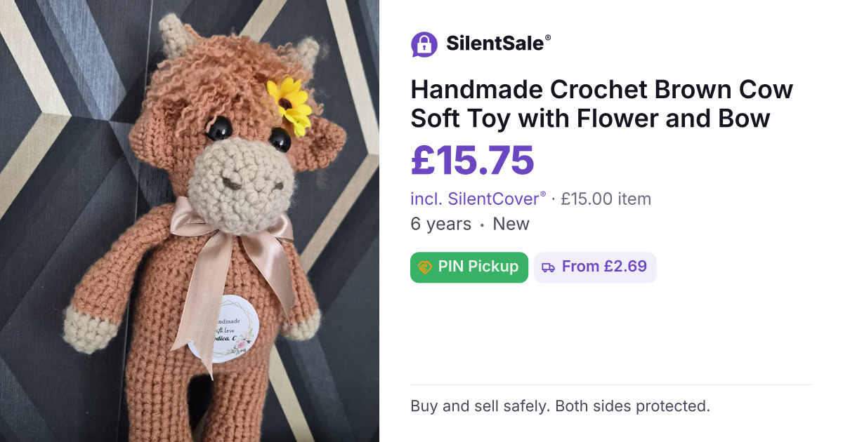 Handmade Crochet Brown Cow Soft Toy with Flower and Bow