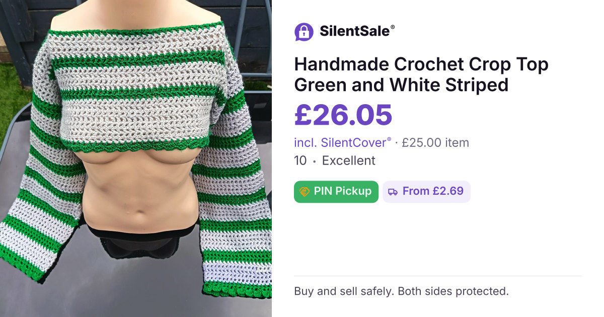 Handmade Crochet Crop Top Green and White Striped