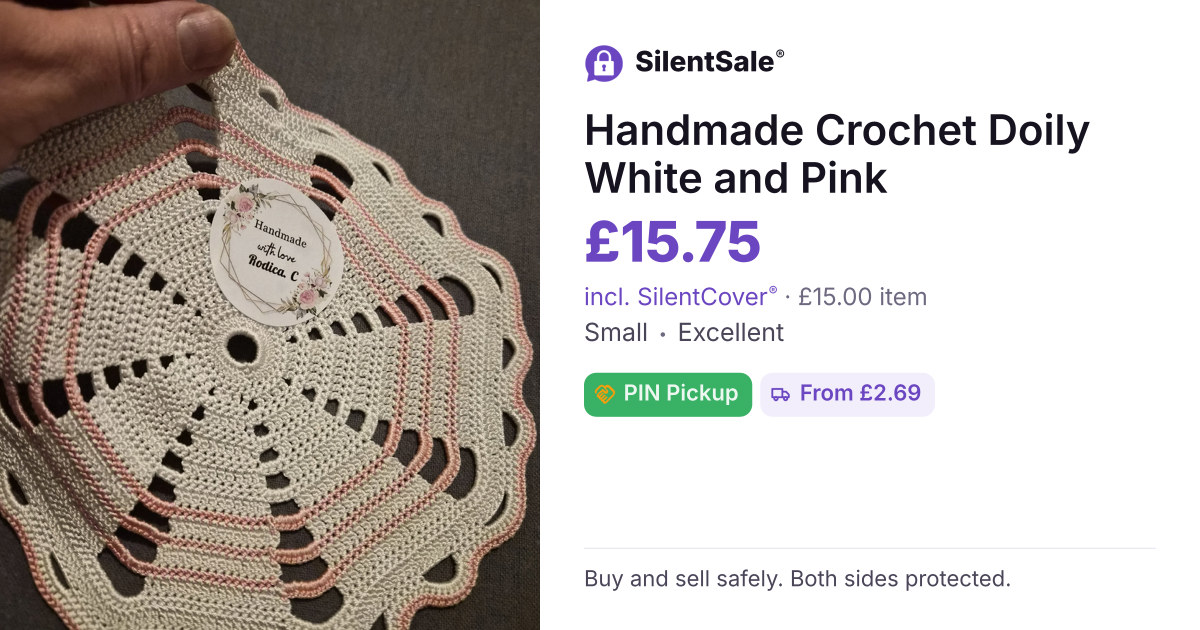 Handmade Crochet Doily White and Pink