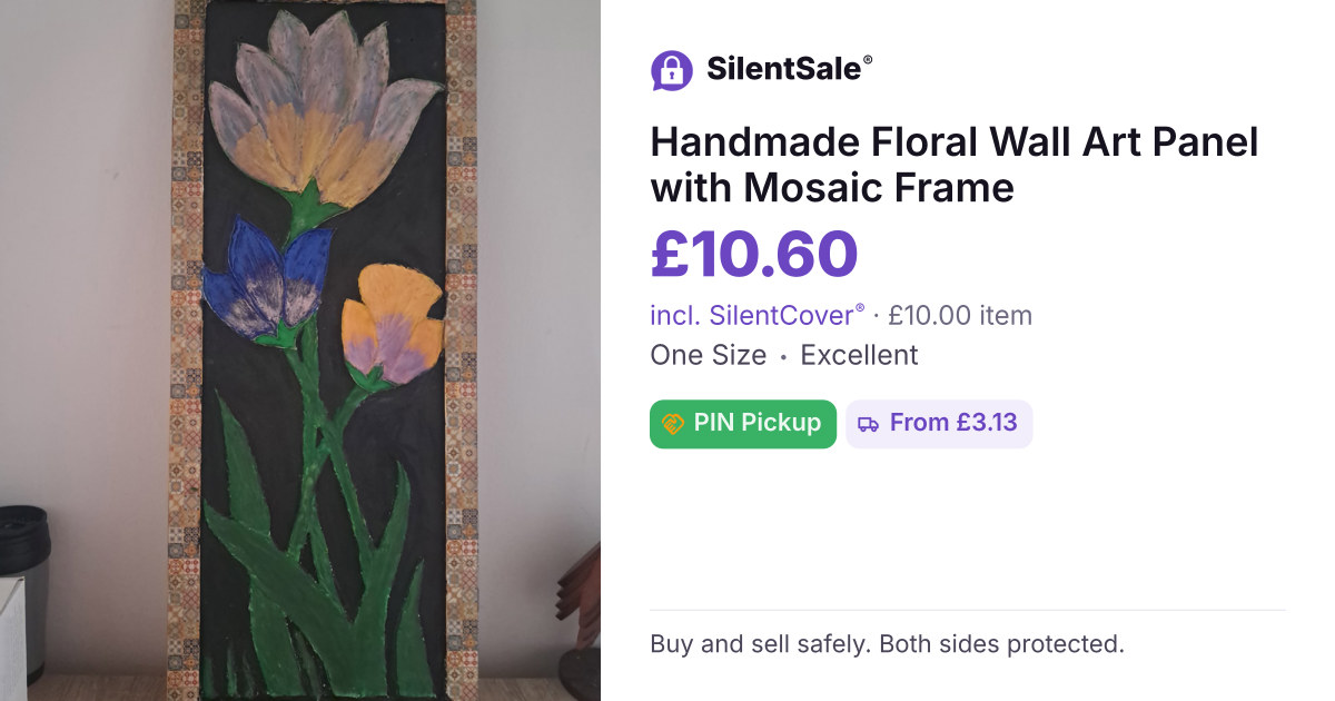 Handmade Floral Wall Art Panel with Mosaic Frame