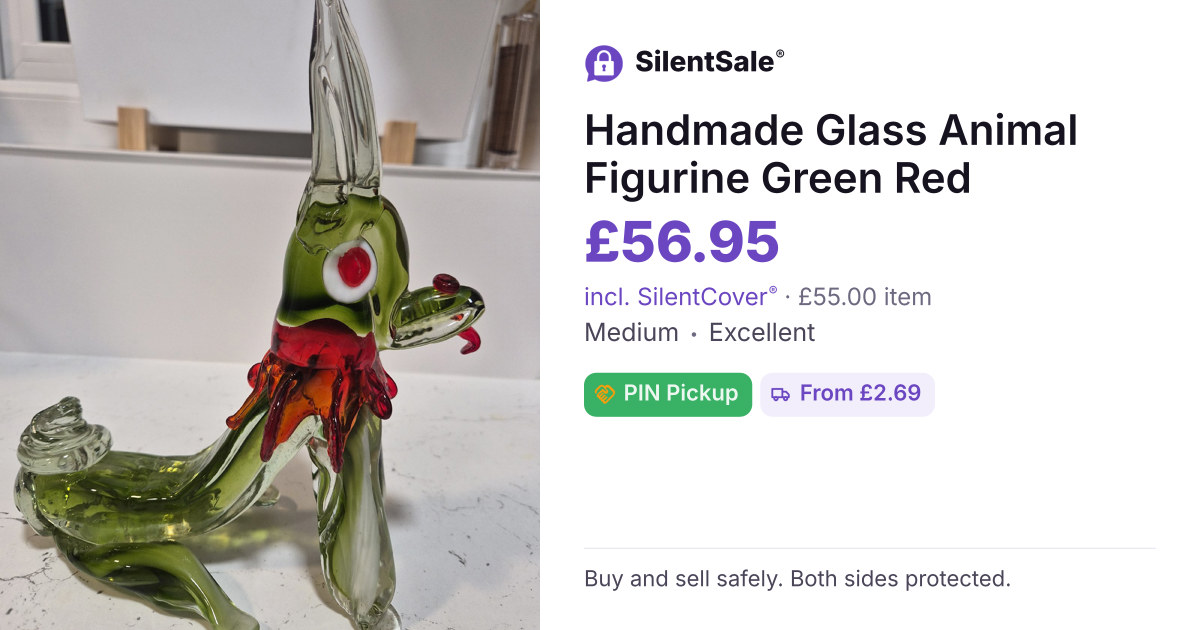 Handmade Glass Animal Figurine Green Red