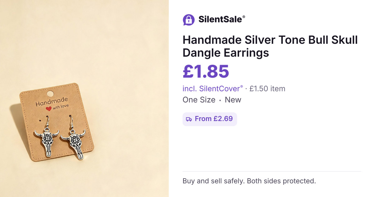 Handmade Silver Tone Bull Skull Dangle Earrings