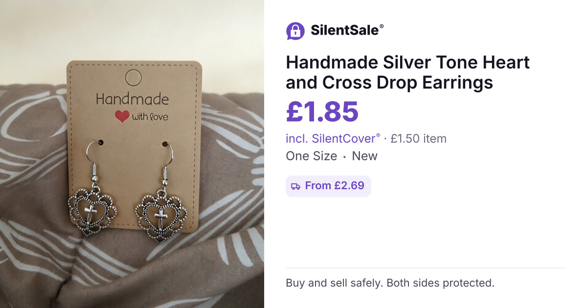 Handmade Silver Tone Heart and Cross Drop Earrings