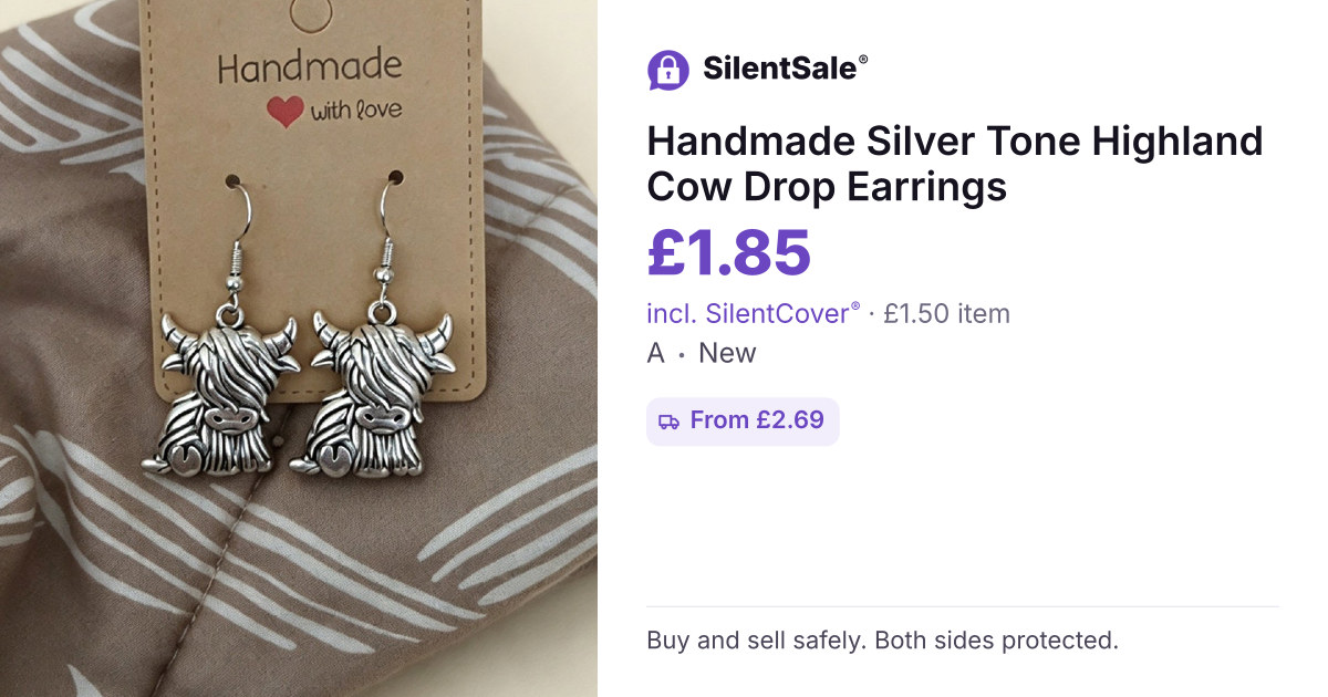 Handmade Silver Tone Highland Cow Drop Earrings