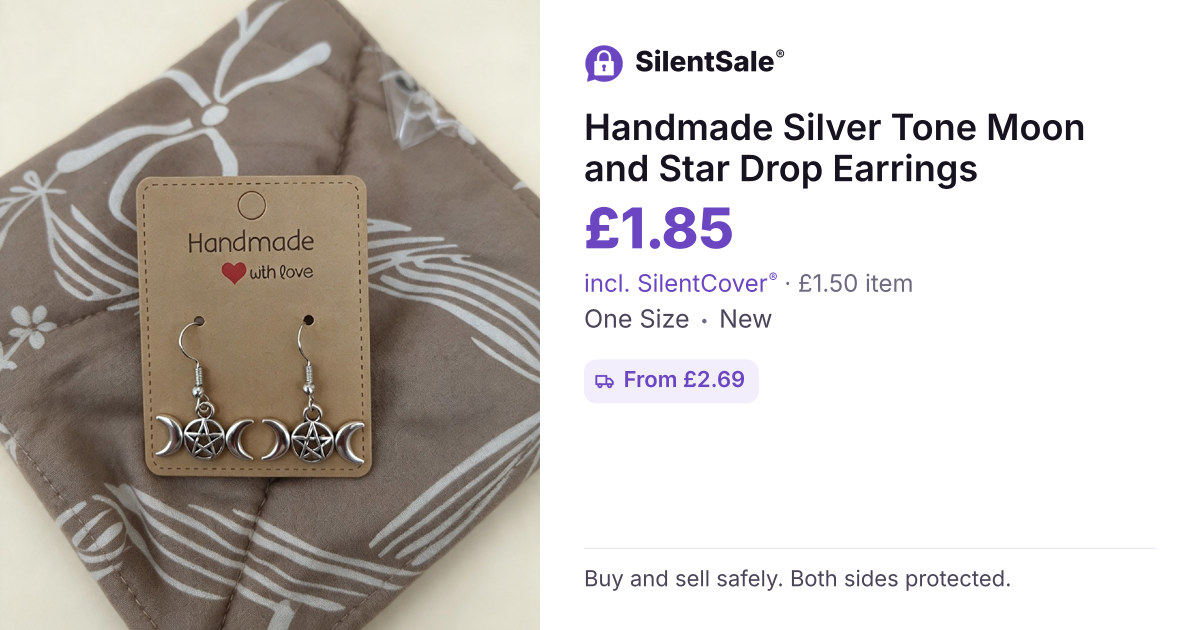 Handmade Silver Tone Moon and Star Drop Earrings
