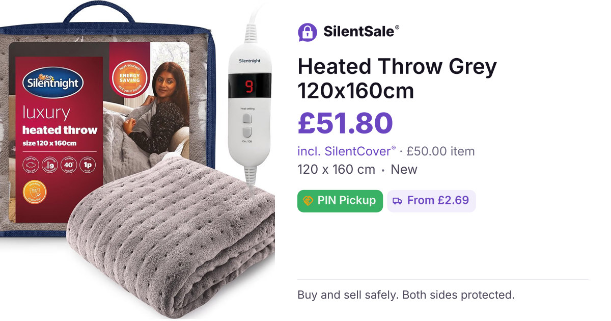  Heated Throw Grey 120x160cm