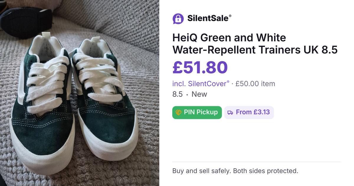 HeiQ Green and White Water-Repellent Trainers UK 8.5