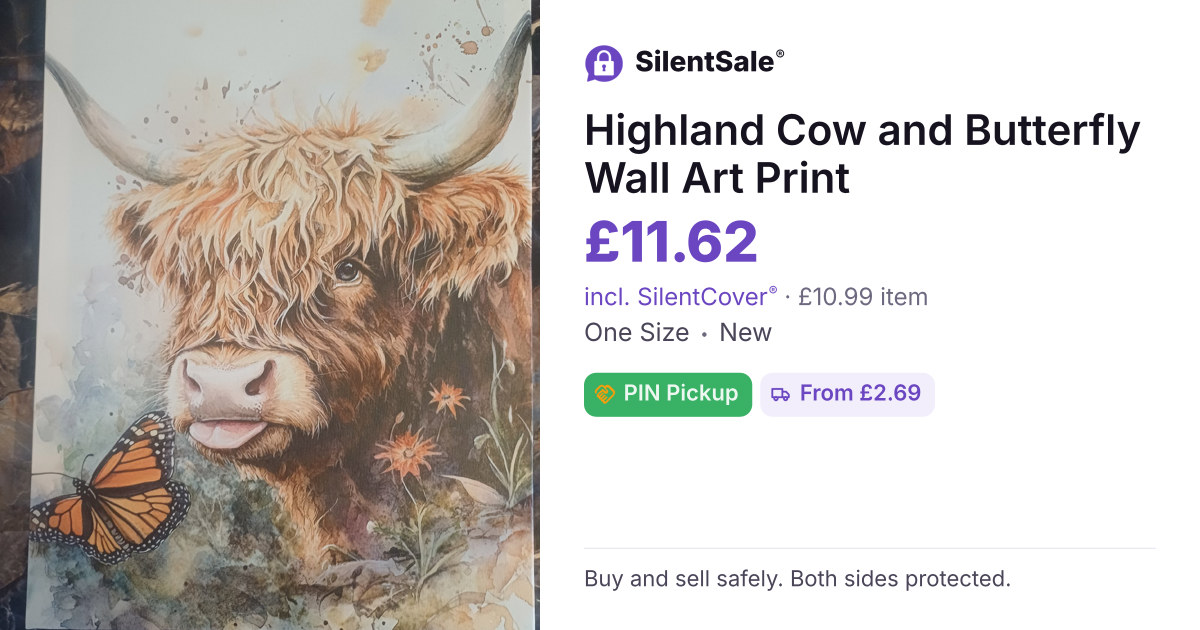 Highland Cow and Butterfly Wall Art Print