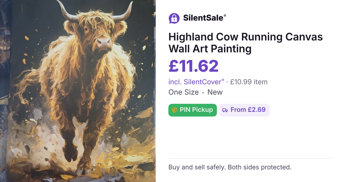 Highland Cow Running Canvas Wall Art Painting