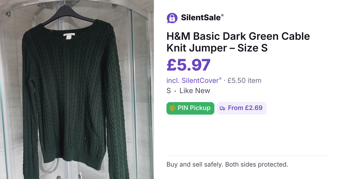 H&M Basic Dark Green Cable Knit Jumper – Size S