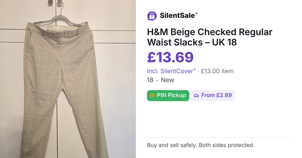 H&M Beige Checked Regular Waist Slacks – UK 18
