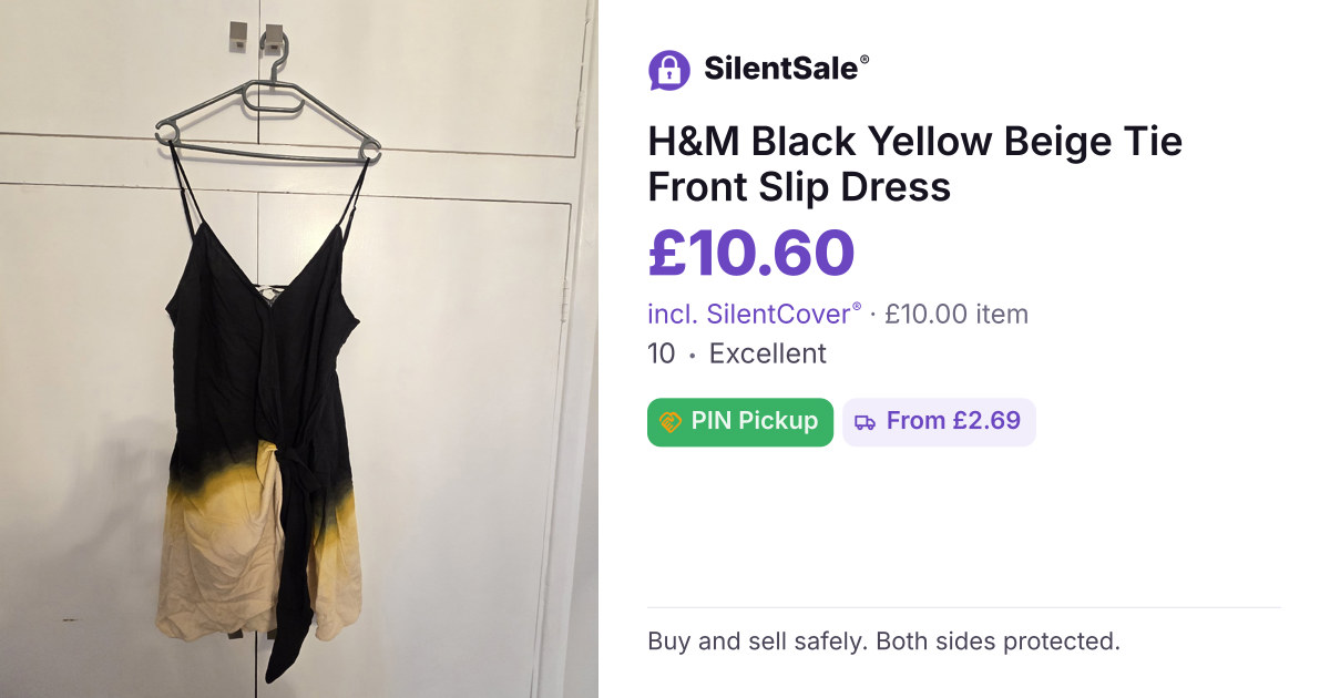 H&M Black Yellow Beige Tie Front Slip Dress