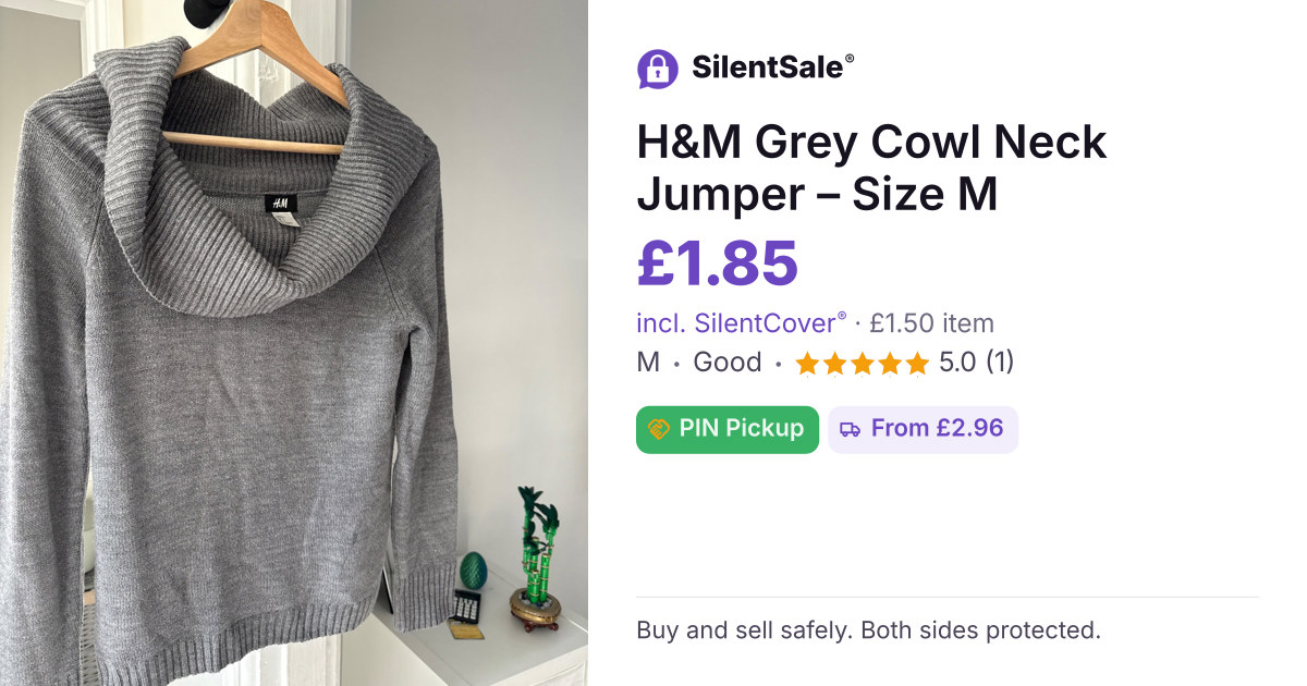 H&M Grey Cowl Neck Jumper – Size M