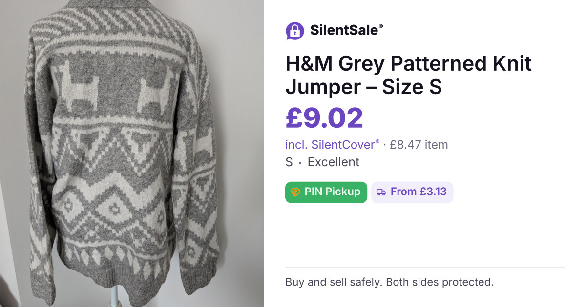H&M Grey Patterned Knit Jumper – Size S