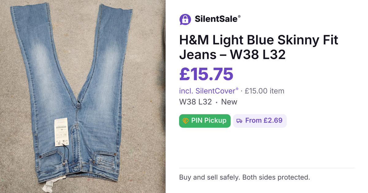 H&M Light Blue Skinny Fit Jeans – W38 L32